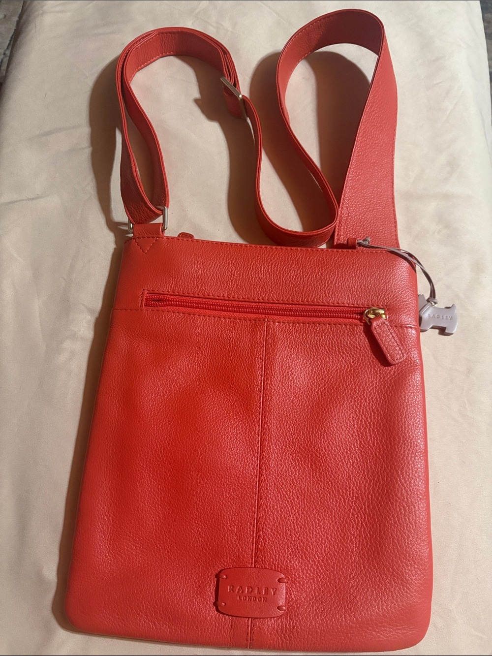 RADLEY LONDON Coral-Red Pebbled Leather Crossbody Bag